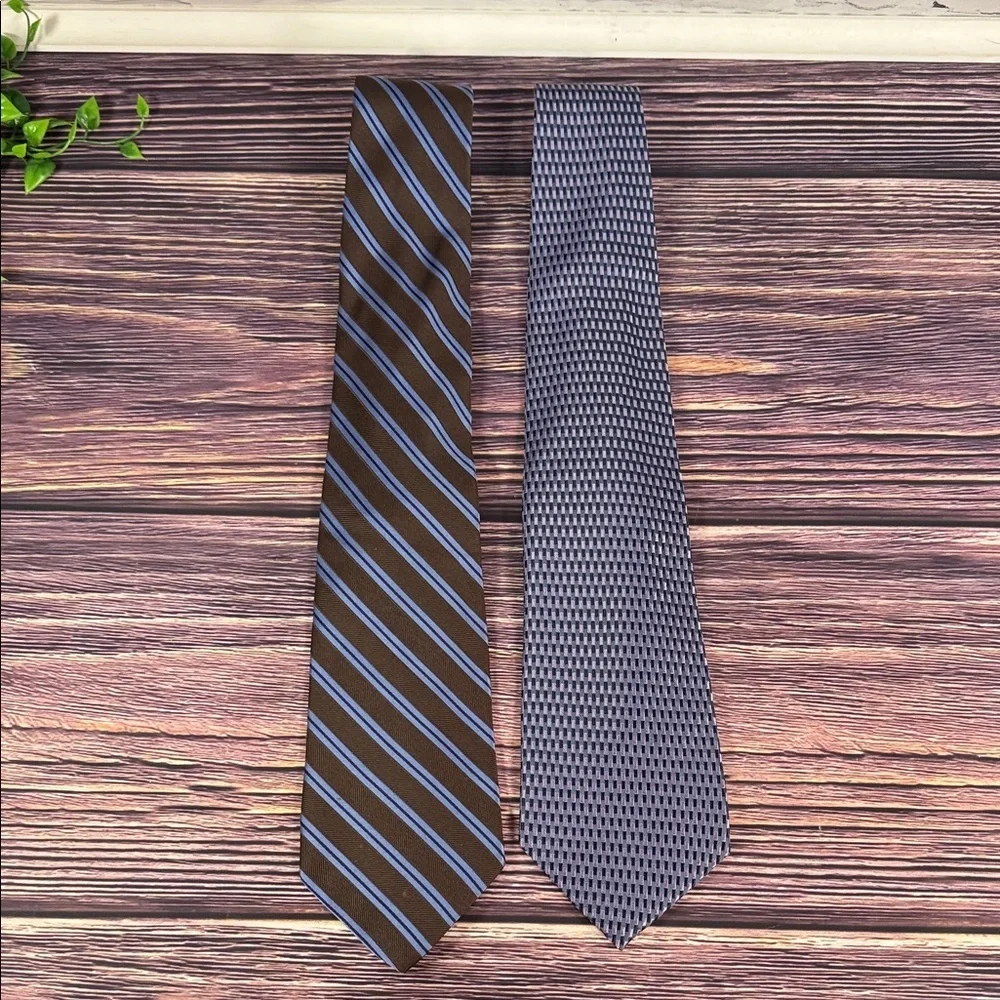 Crazy Horse and H&H Set of 2Mens Silk‎ ties Brown and Blue Tones